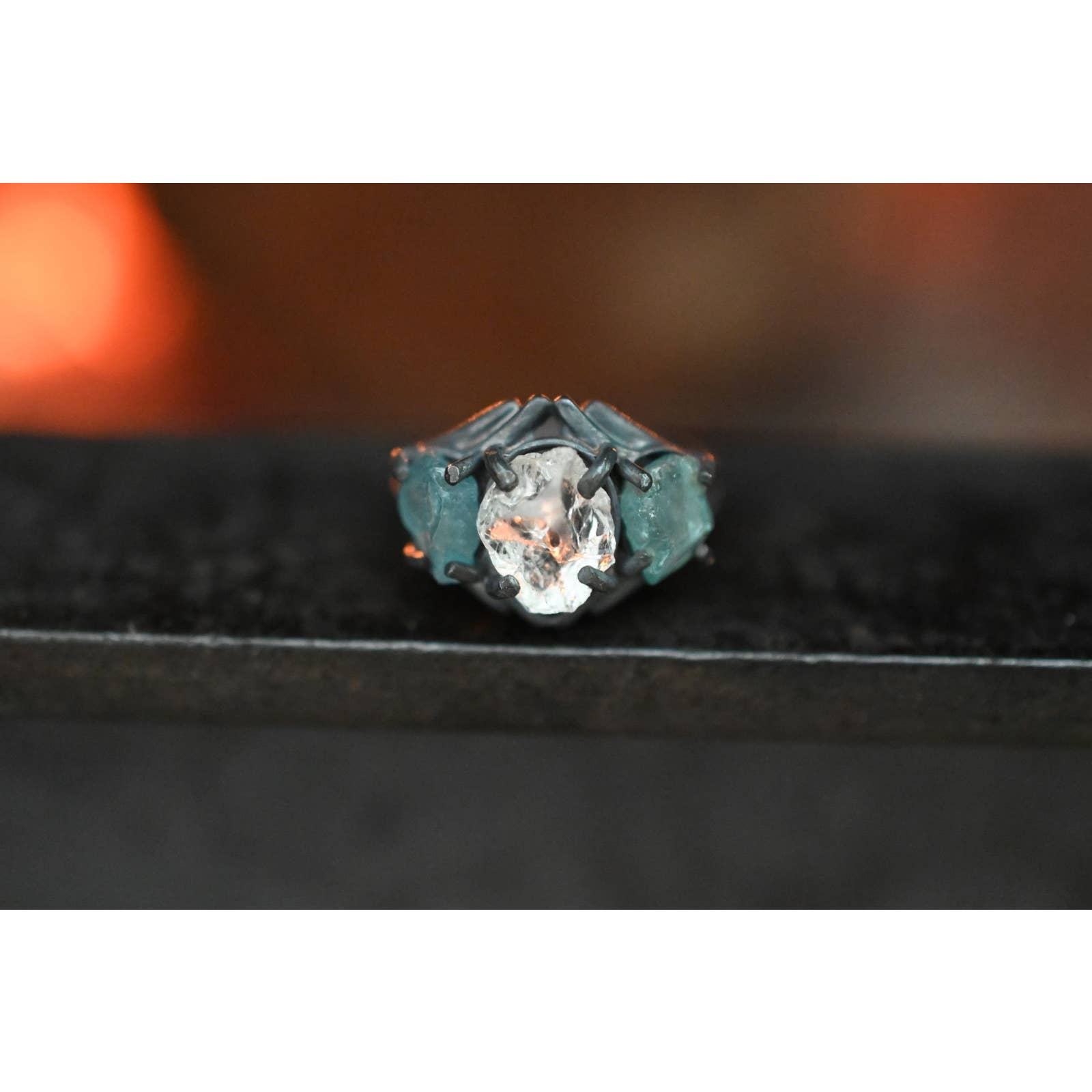 Aquamarine Engagement Ring, Raw Diamond Boho Engagement Ring Rough Diamo